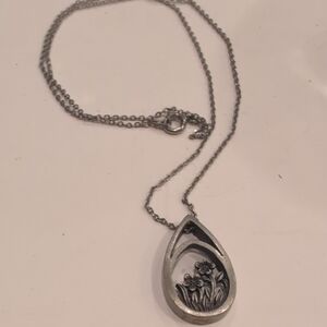 Floral Pendant On A Vintage NS Necklace 18"
